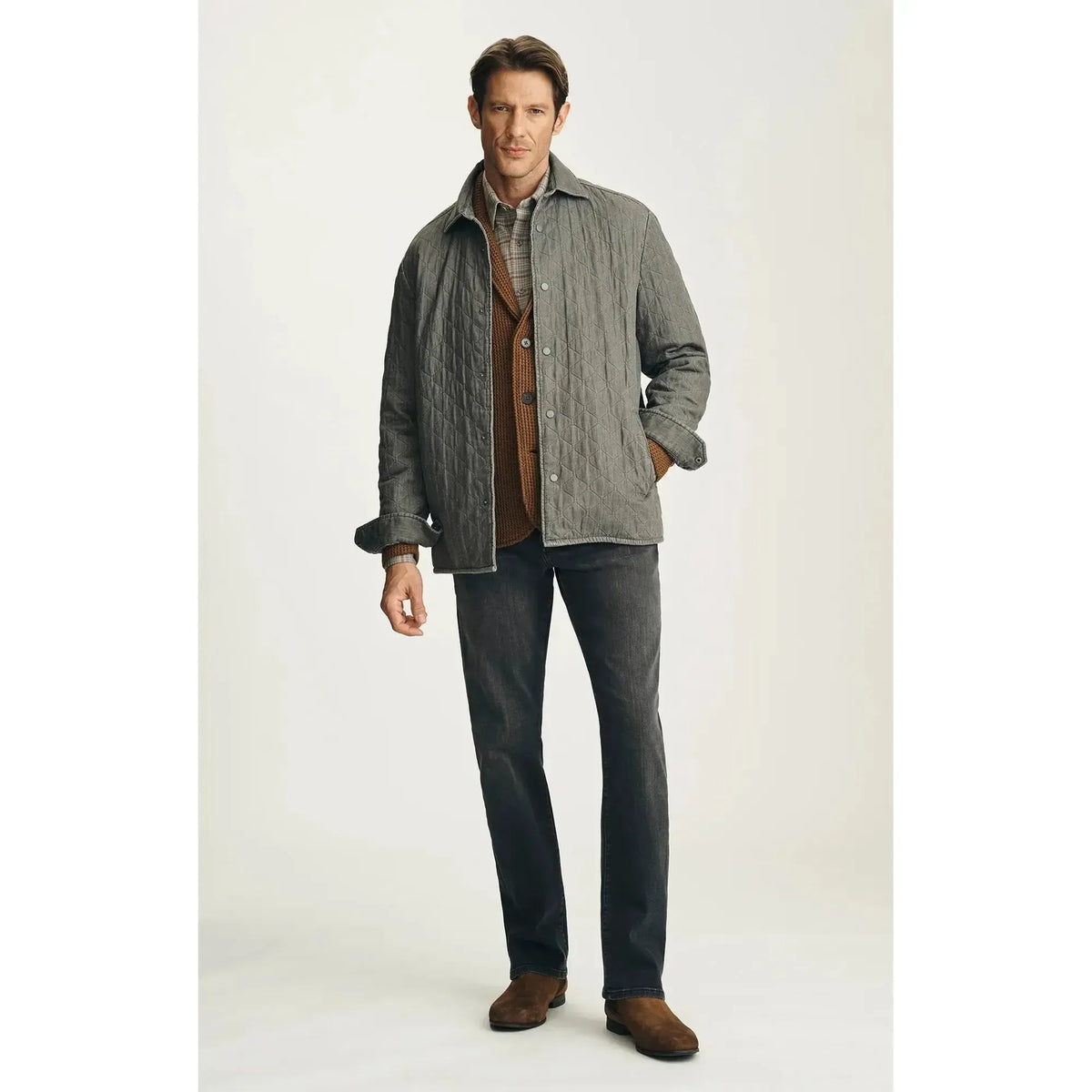 QUILTED OVERSHIRT DARK GRAY-MENS LIGHTWEIGHT COATS & JACKETS-34 HERITAGE-JB Evans Fashions & Footwear