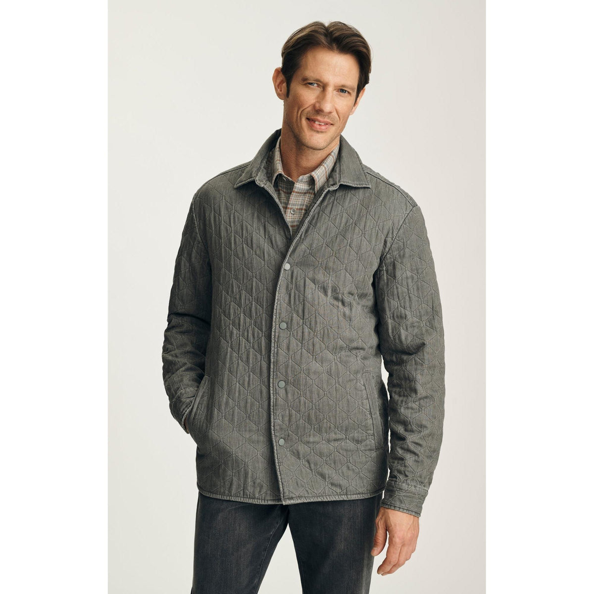 QUILTED OVERSHIRT DARK GRAY-MENS LIGHTWEIGHT COATS & JACKETS-34 HERITAGE-JB Evans Fashions & Footwear