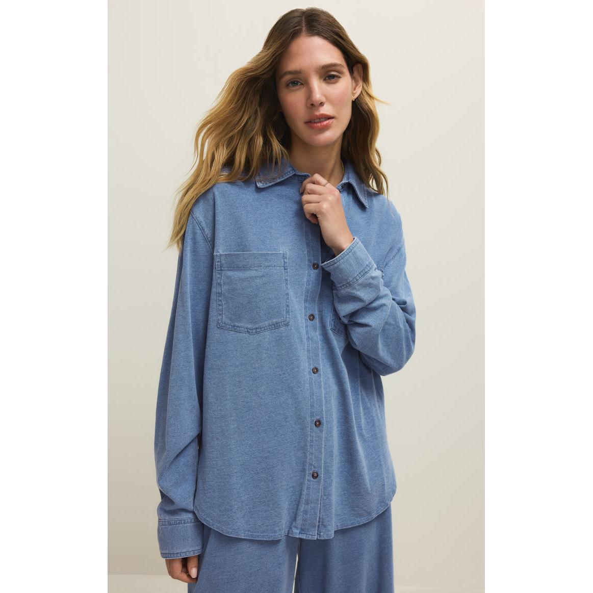 REESE JERSEY DENIM BUTTON UP-LADIES TOPS-Z SUPPLY-JB Evans Fashions & Footwear