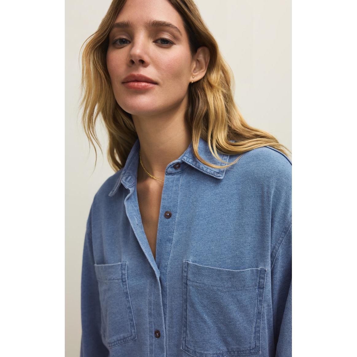 REESE JERSEY DENIM BUTTON UP-LADIES TOPS-Z SUPPLY-JB Evans Fashions & Footwear