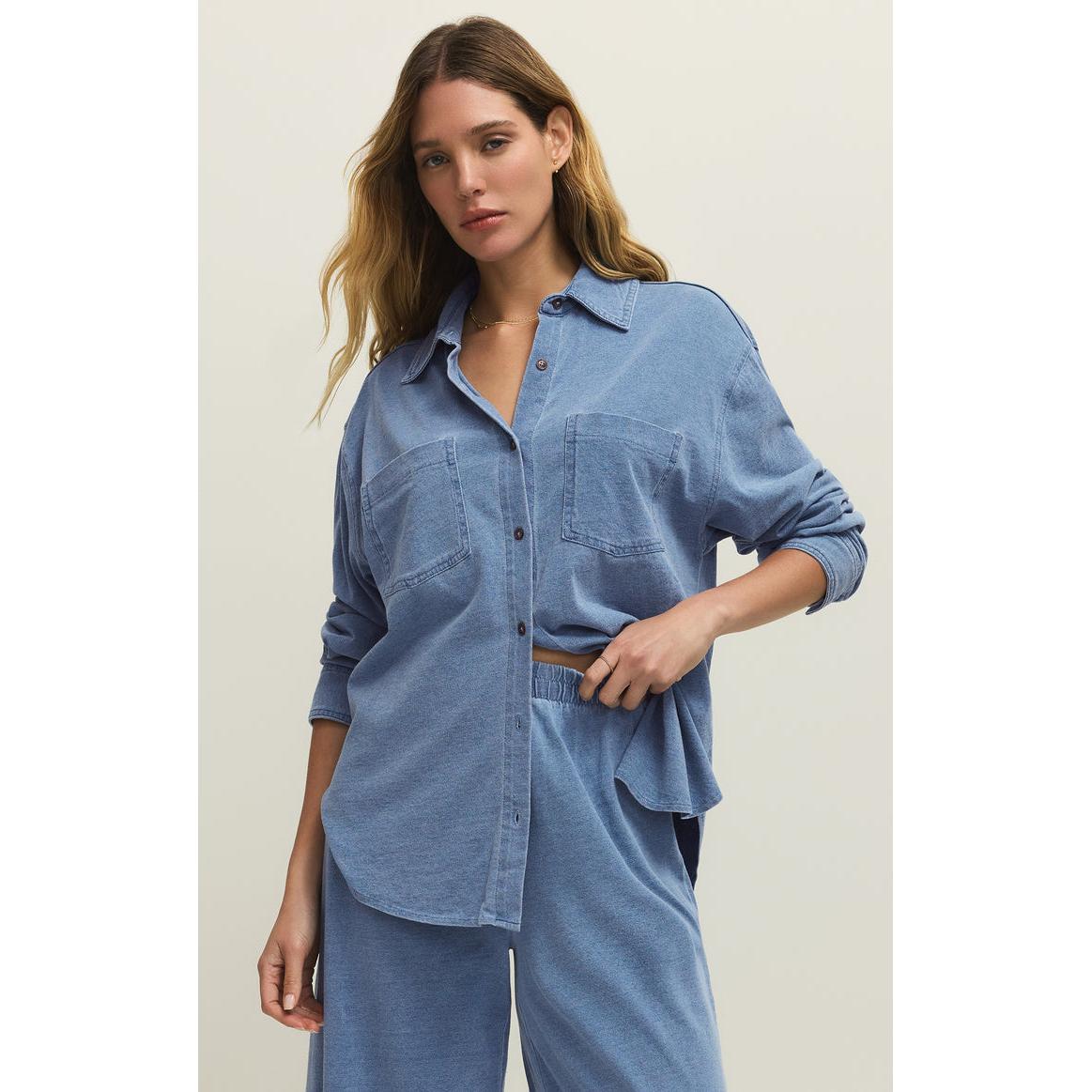 REESE JERSEY DENIM BUTTON UP-LADIES TOPS-Z SUPPLY-JB Evans Fashions & Footwear