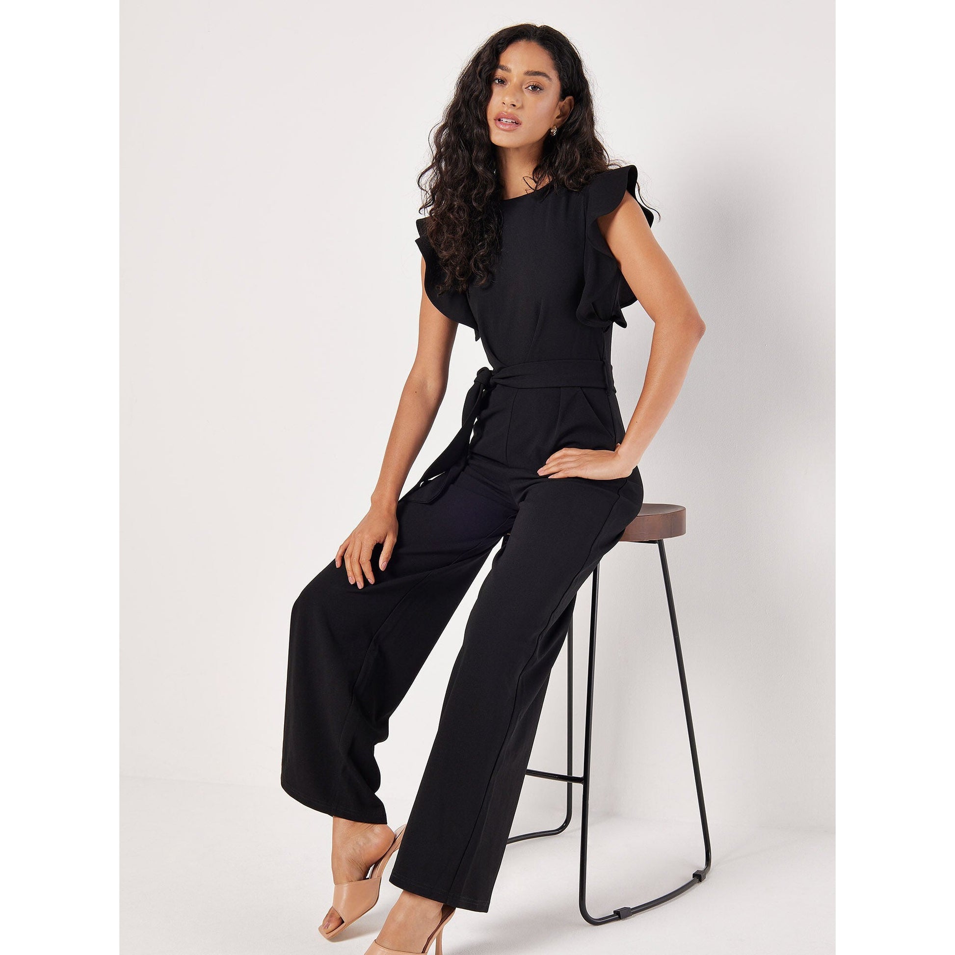 RUFFLE SLEEVE JUMPSUIT-LADIES DRESSES & JUMPERS-APRICOT-JB Evans Fashions & Footwear