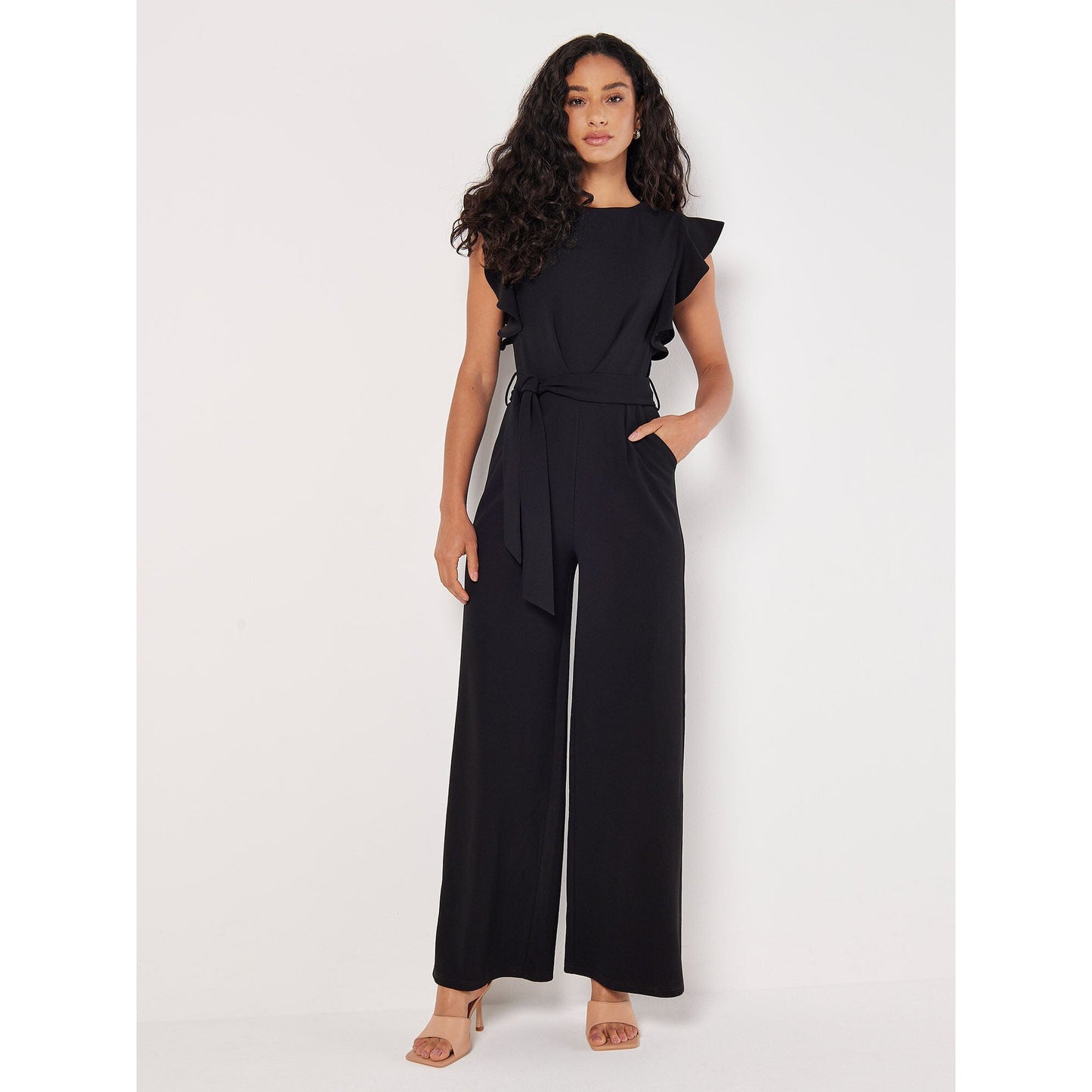 RUFFLE SLEEVE JUMPSUIT-LADIES DRESSES & JUMPERS-APRICOT-JB Evans Fashions & Footwear