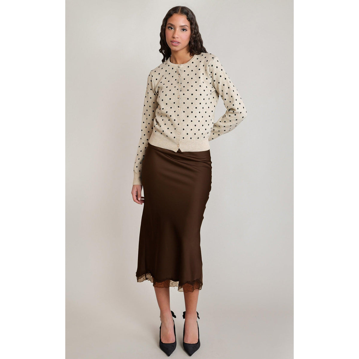 SATIN LACE SKIRT-SKIRTS-DEX-JB Evans Fashions & Footwear