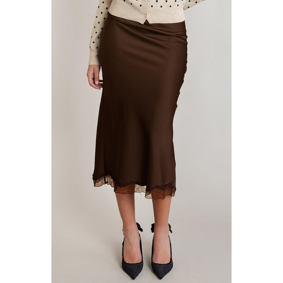 SATIN LACE SKIRT-SKIRTS-DEX-JB Evans Fashions & Footwear