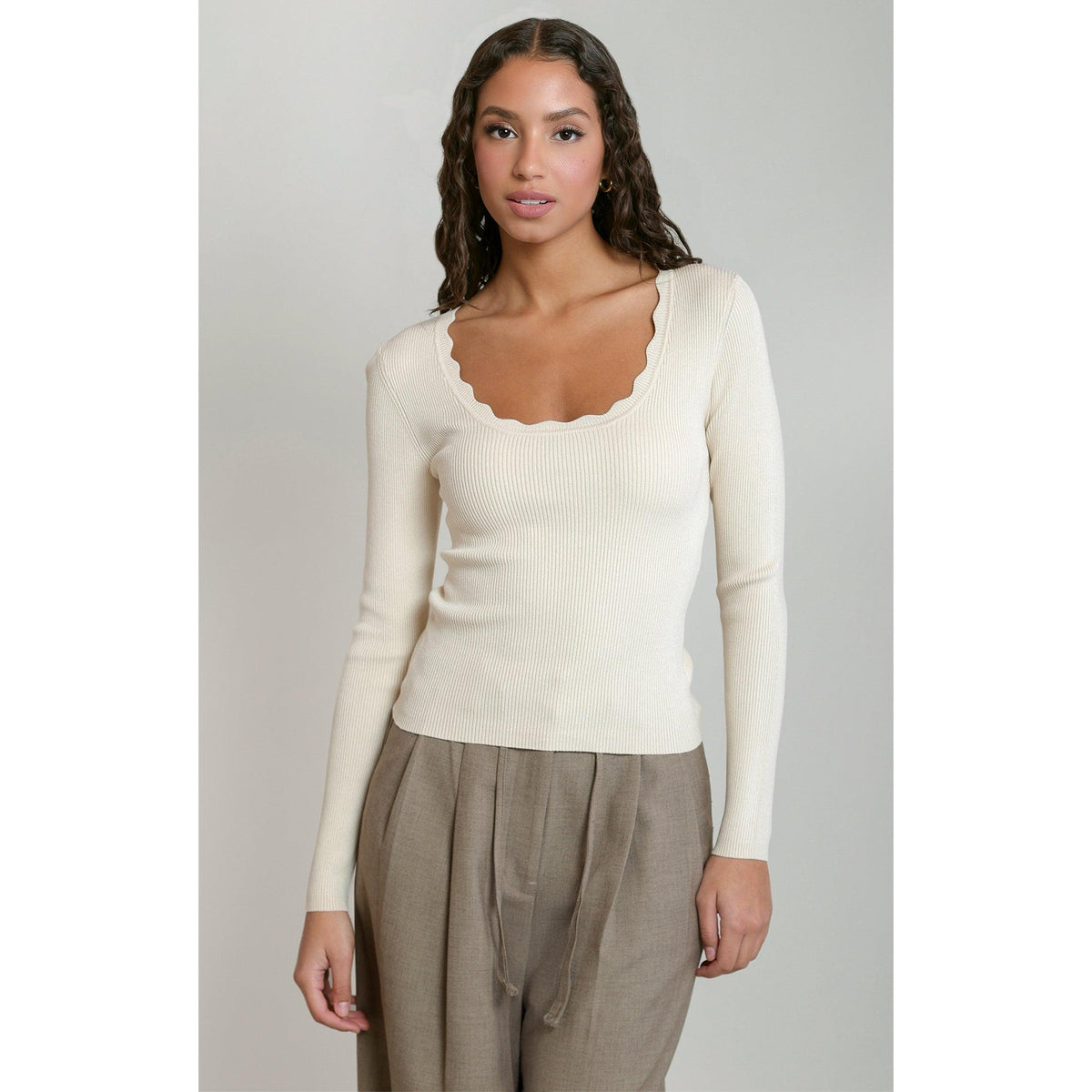 SCALLOP NECKLINE SWEATER TOP-LADIES TOPS-DEX-JB Evans Fashions & Footwear