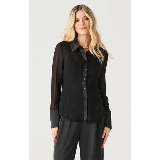 SHEER CINCHED BLOUSE-LADIES TOPS-BLACK TAPE-JB Evans Fashions & Footwear