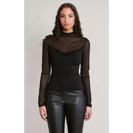 SHEER COWL TOP-LADIES TOPS-DEX-JB Evans Fashions & Footwear