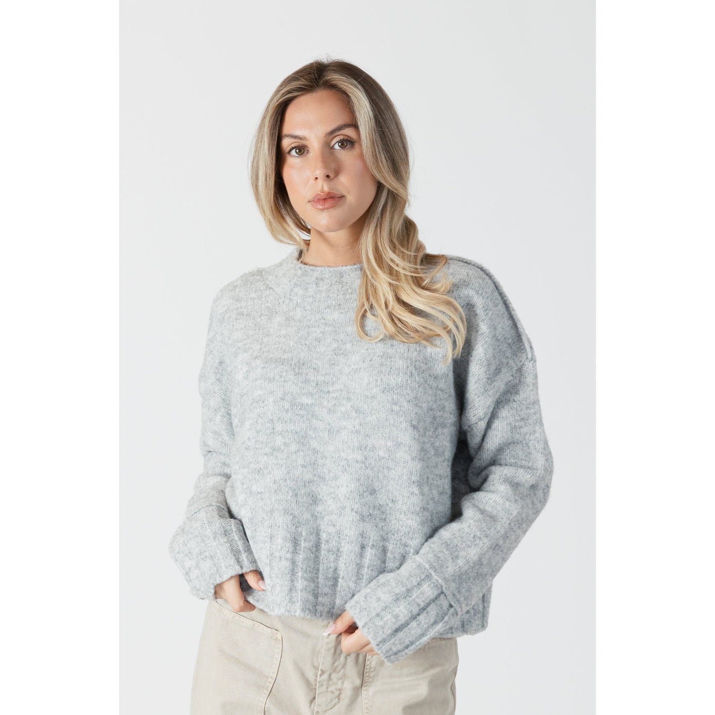 SHORT CREWNECK SWEATER-LADIES SWEATERS & KNITS-LYLA & LUXE-JB Evans Fashions & Footwear