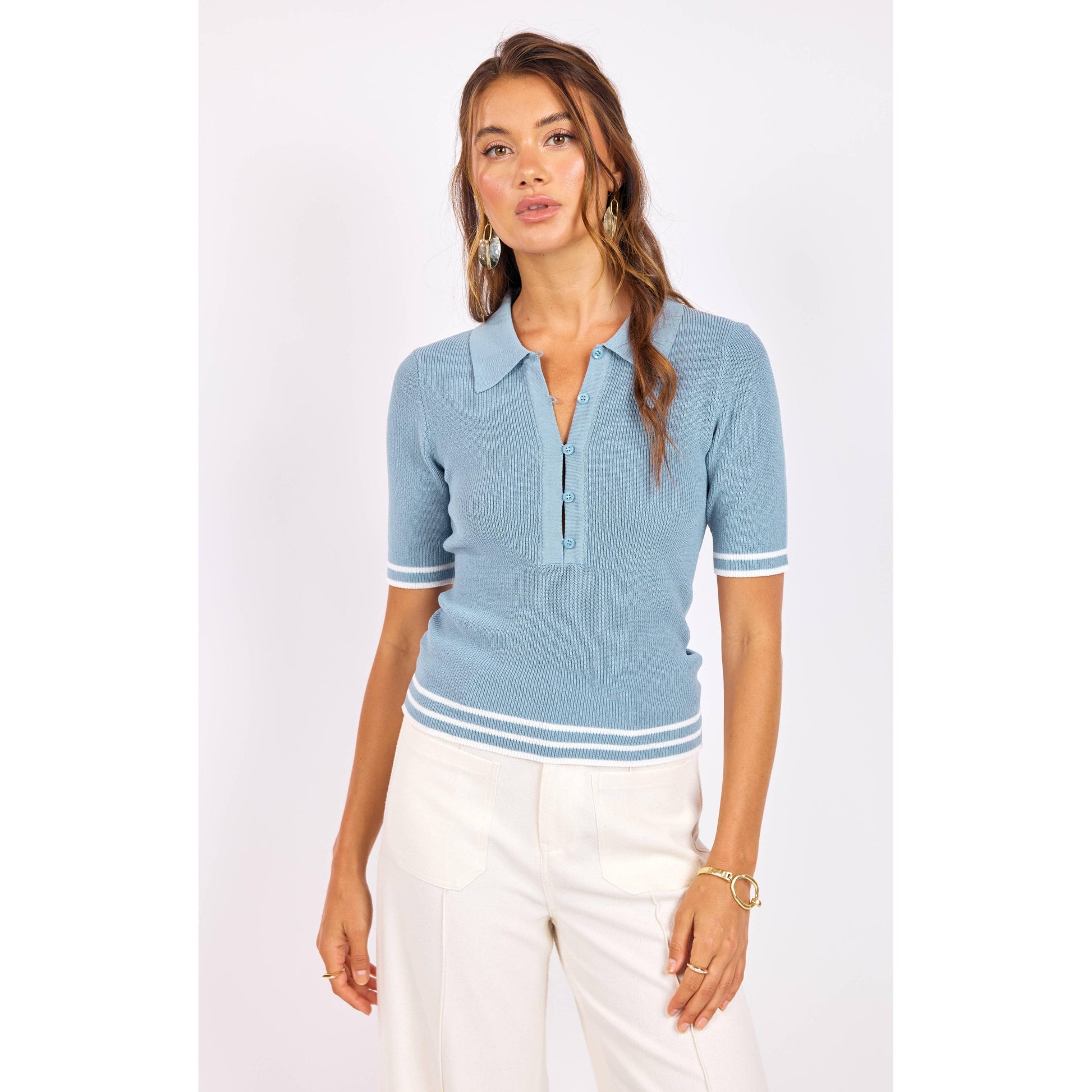 SIDE QUEST POLO SWEATER TOP-LADIES TOPS-SAGE THE LABEL-JB Evans Fashions & Footwear