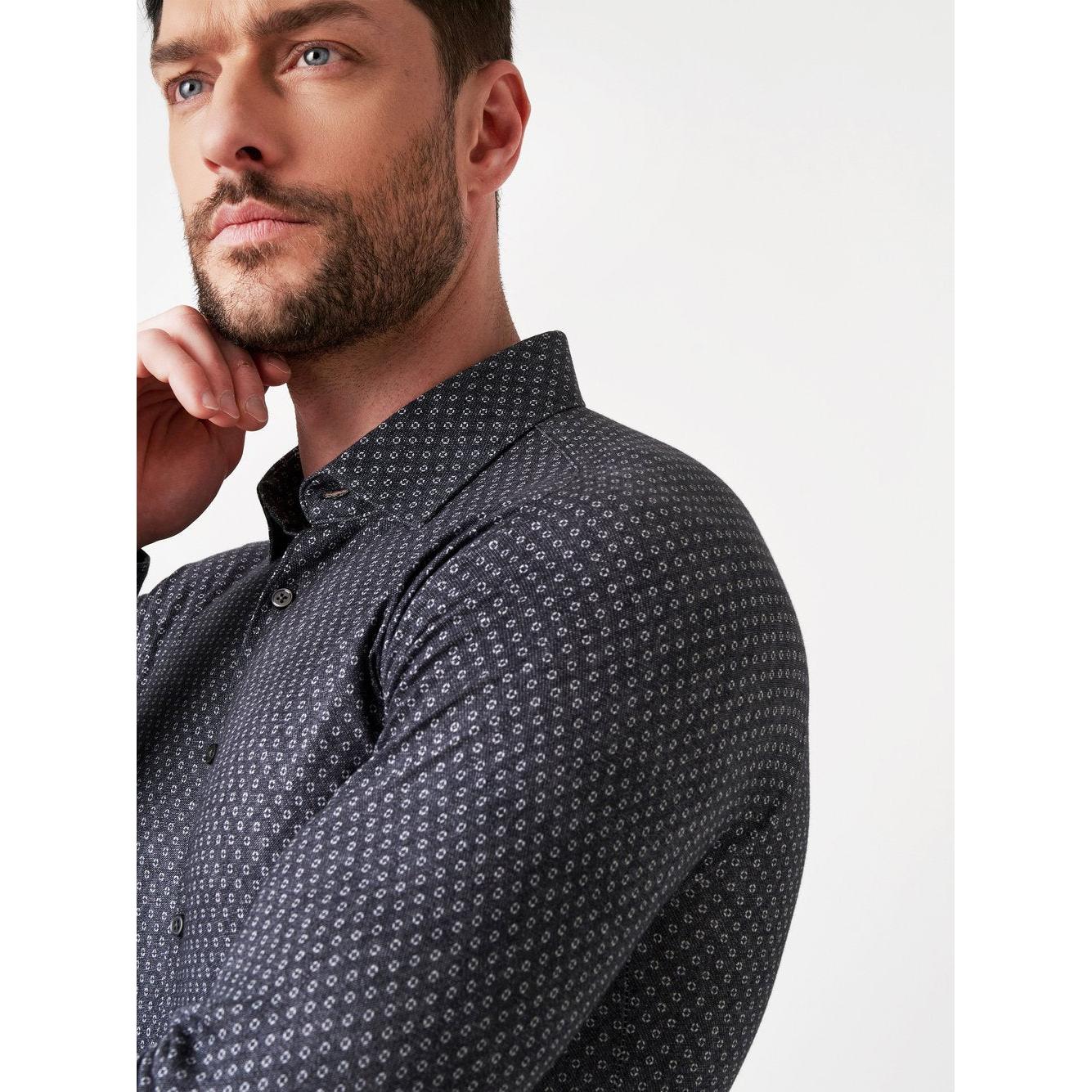SLIM FIT STRETCH DOT PRINT-MENS SHIRTS-DESOTO-JB Evans Fashions & Footwear