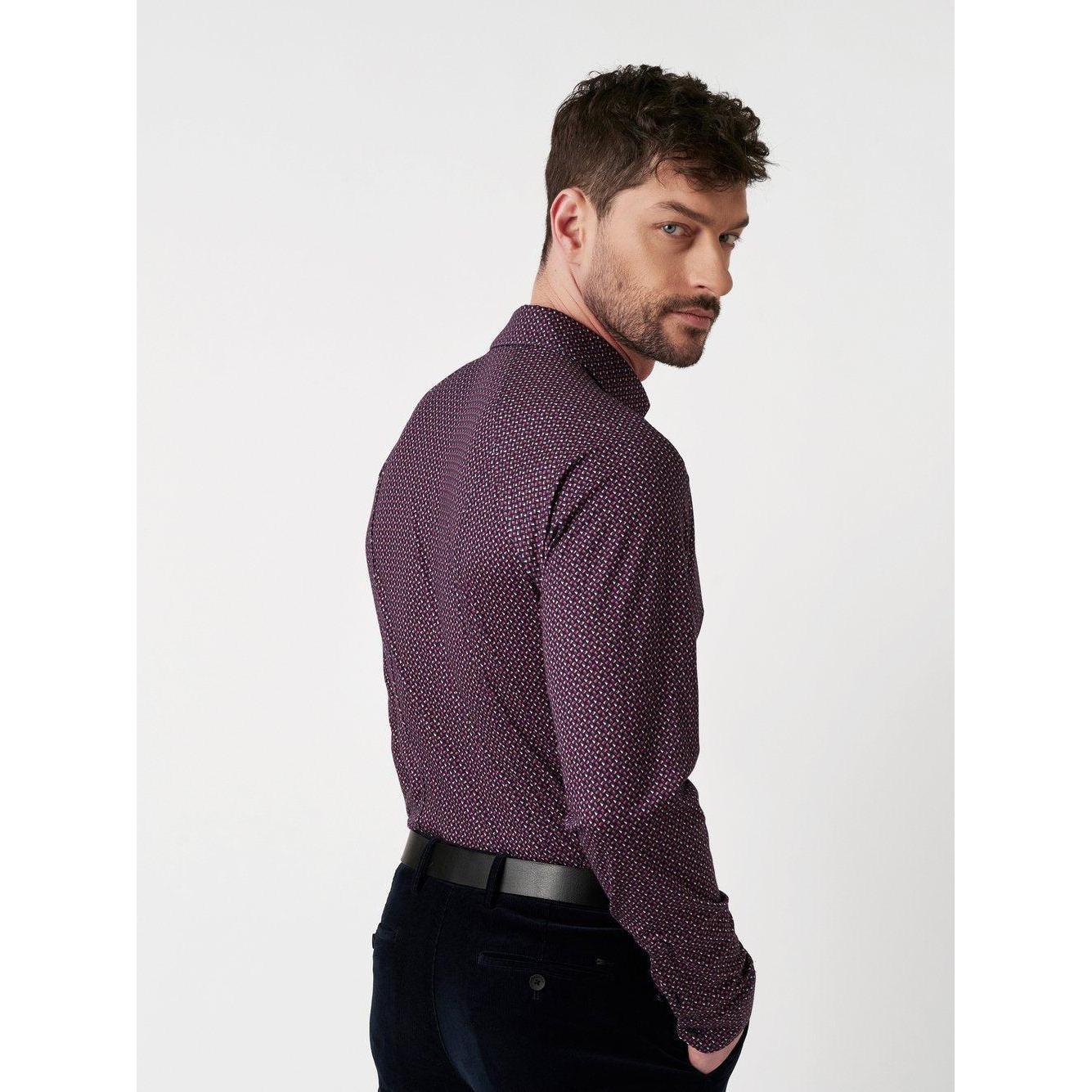 SLIM FIT STRETCH GEOMETRIC PRINT-MENS SHIRTS-DESOTO-JB Evans Fashions & Footwear