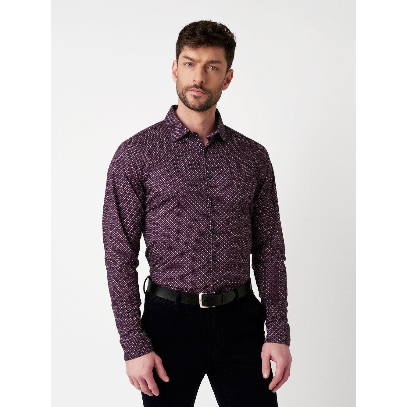 SLIM FIT STRETCH GEOMETRIC PRINT-MENS SHIRTS-DESOTO-JB Evans Fashions & Footwear