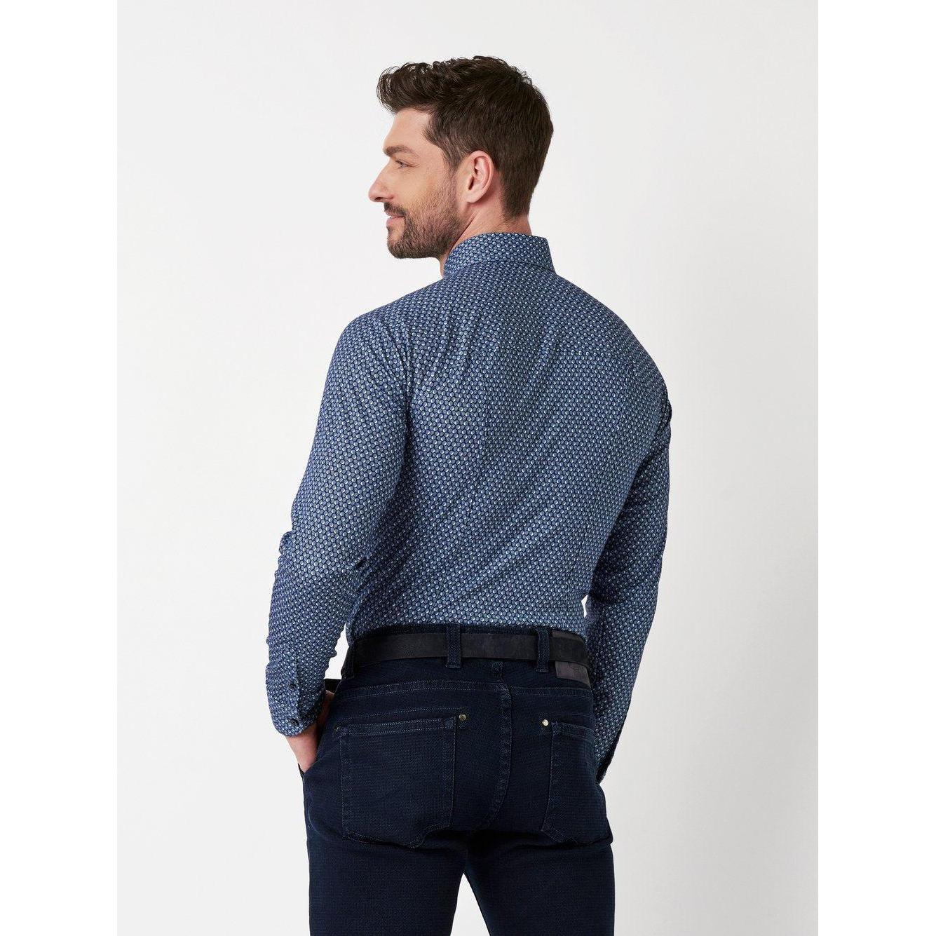 SLIM FIT STRETCH SMALL CUBE PRINT-MENS SHIRTS-DESOTO-JB Evans Fashions & Footwear