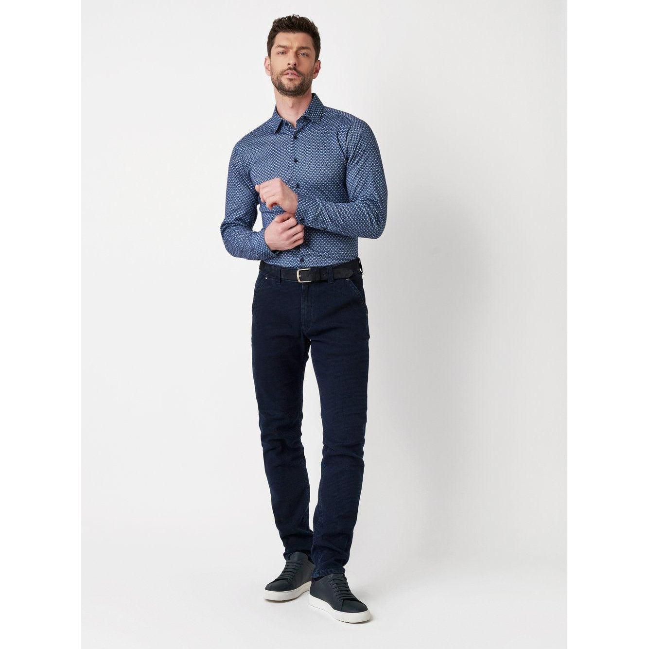 SLIM FIT STRETCH SMALL CUBE PRINT-MENS SHIRTS-DESOTO-JB Evans Fashions & Footwear