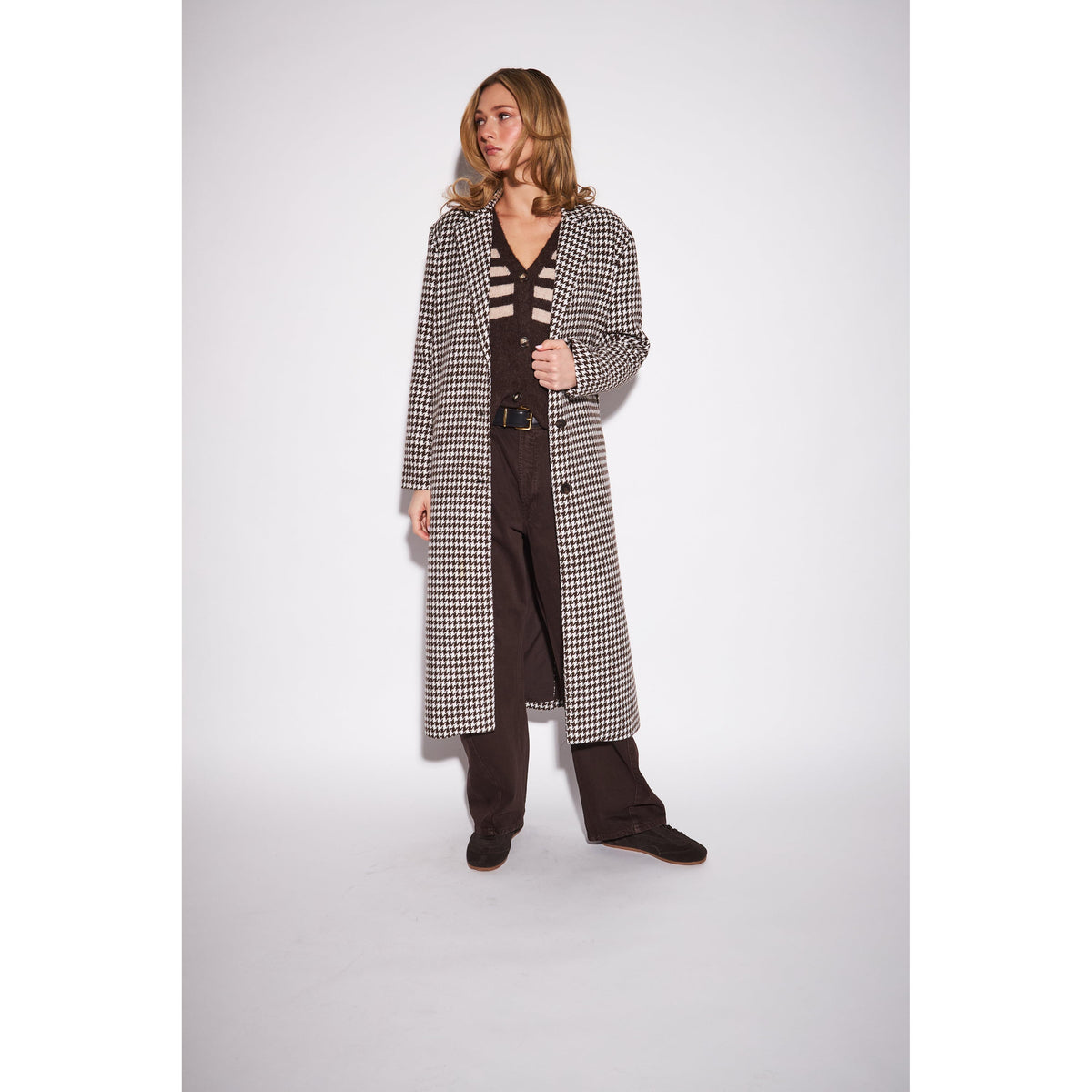 SOFIA HOUNDSTOOTH COATIGAN-LADIES SWEATERS & KNITS-JOHN & JENN-JB Evans Fashions & Footwear
