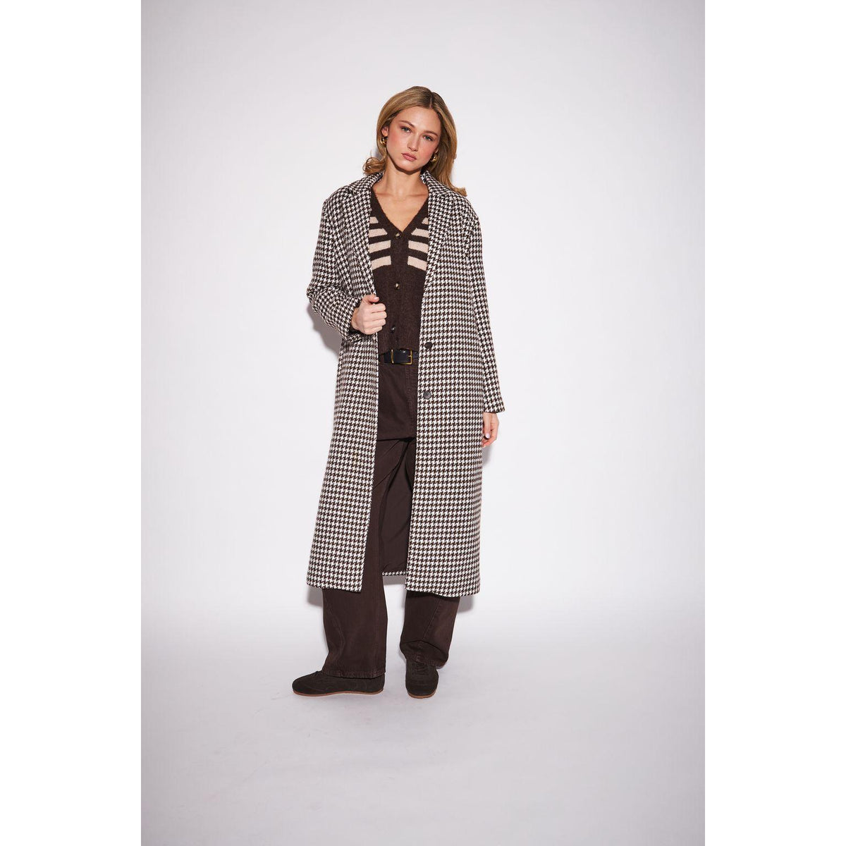 SOFIA HOUNDSTOOTH COATIGAN-LADIES SWEATERS & KNITS-JOHN & JENN-JB Evans Fashions & Footwear