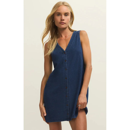 SOLACE DENIM MINI DRESS-LADIES DRESSES & JUMPERS-Z SUPPLY-JB Evans Fashions & Footwear