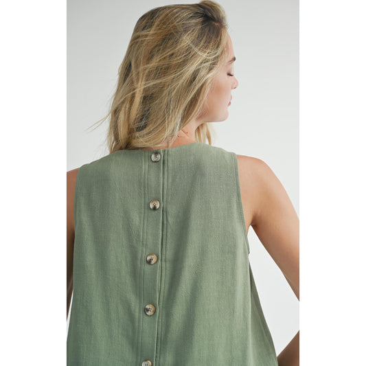 SUGARLOAF LINEN TANK W/ BUTTON BACK DETAIL-LADIES T-SHIRTS & TANKS-SADIE & SAGE-JB Evans Fashions & Footwear