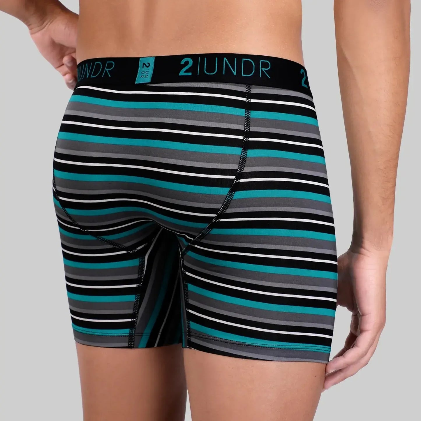 SWING SHIFT 6" BOXER BRIEF - TEAL STRIPE-MENS UNDERWEAR-2UNDR-JB Evans Fashions & Footwear