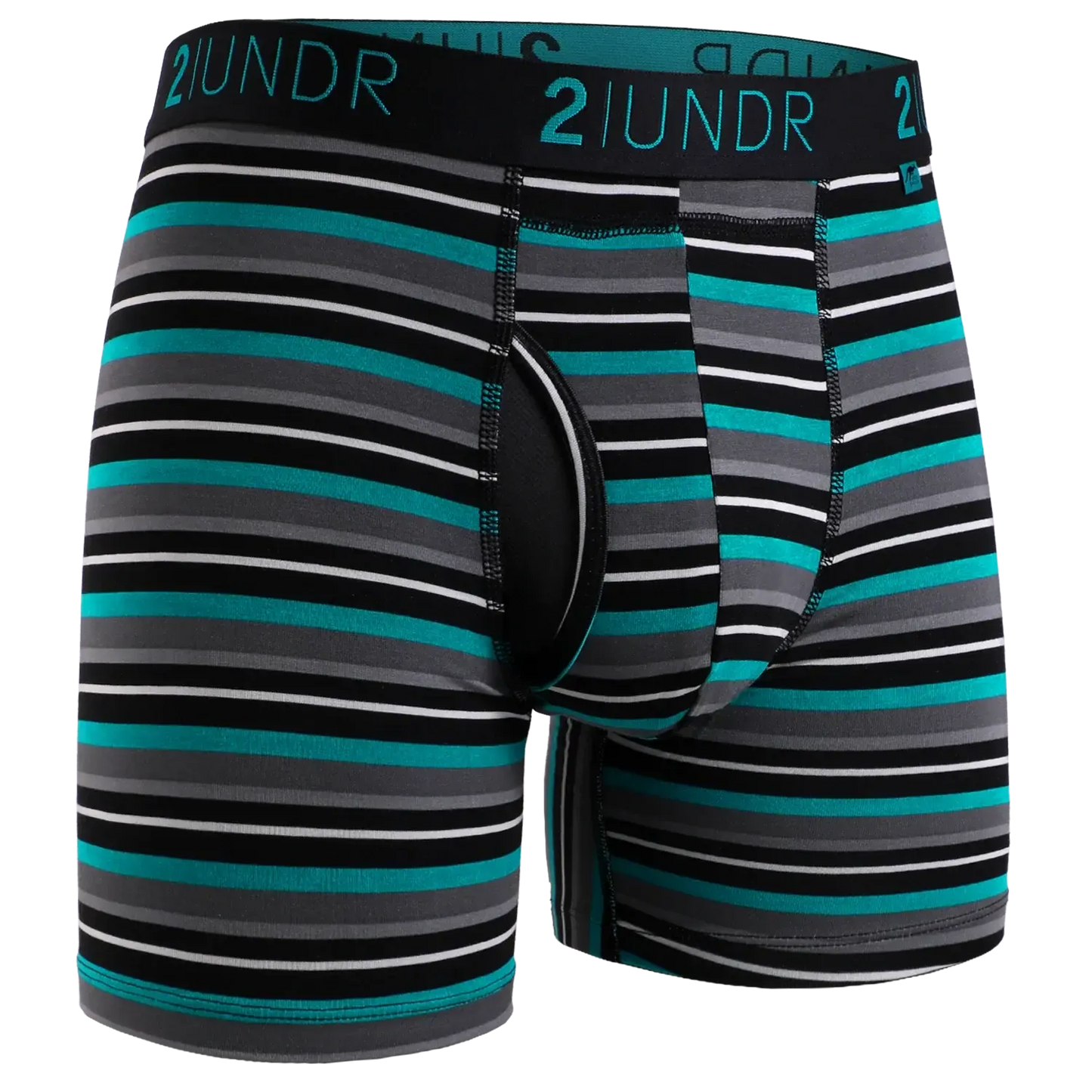 SWING SHIFT 6" BOXER BRIEF - TEAL STRIPE-MENS UNDERWEAR-2UNDR-JB Evans Fashions & Footwear