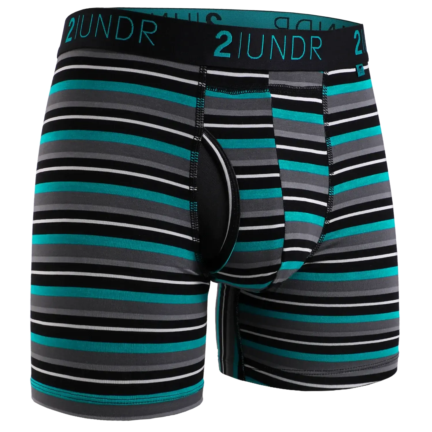 SWING SHIFT 6" BOXER BRIEF - TEAL STRIPE-MENS UNDERWEAR-2UNDR-JB Evans Fashions & Footwear