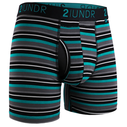 SWING SHIFT 6" BOXER BRIEF - TEAL STRIPE-MENS UNDERWEAR-2UNDR-JB Evans Fashions & Footwear