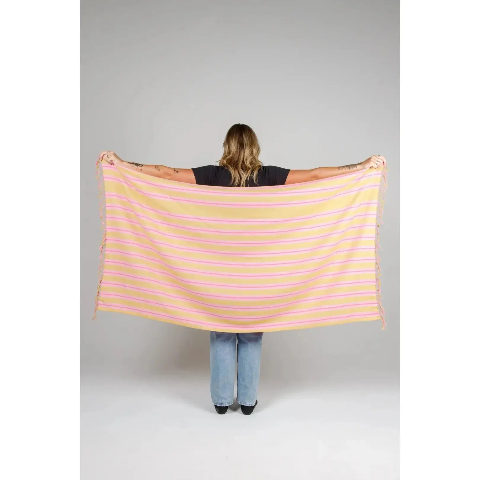 THE MISTRAL STRIPE TASSEL TOWEL-,ISTRAL-TWL-O/SSUNSET-LADIES LOUNGE & SLEEPWEAR-TOFINO TOWEL CO-JB Evans Fashions & Footwear