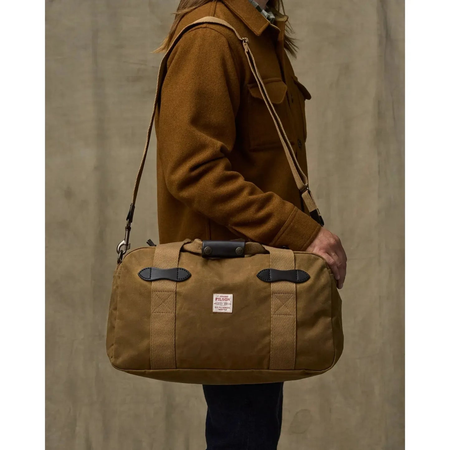 TIN CLOTH SMALL DUFFLE BAG DARK TAN-TRAVEL ACCESSORIES-FILSON-JB Evans Fashions & Footwear