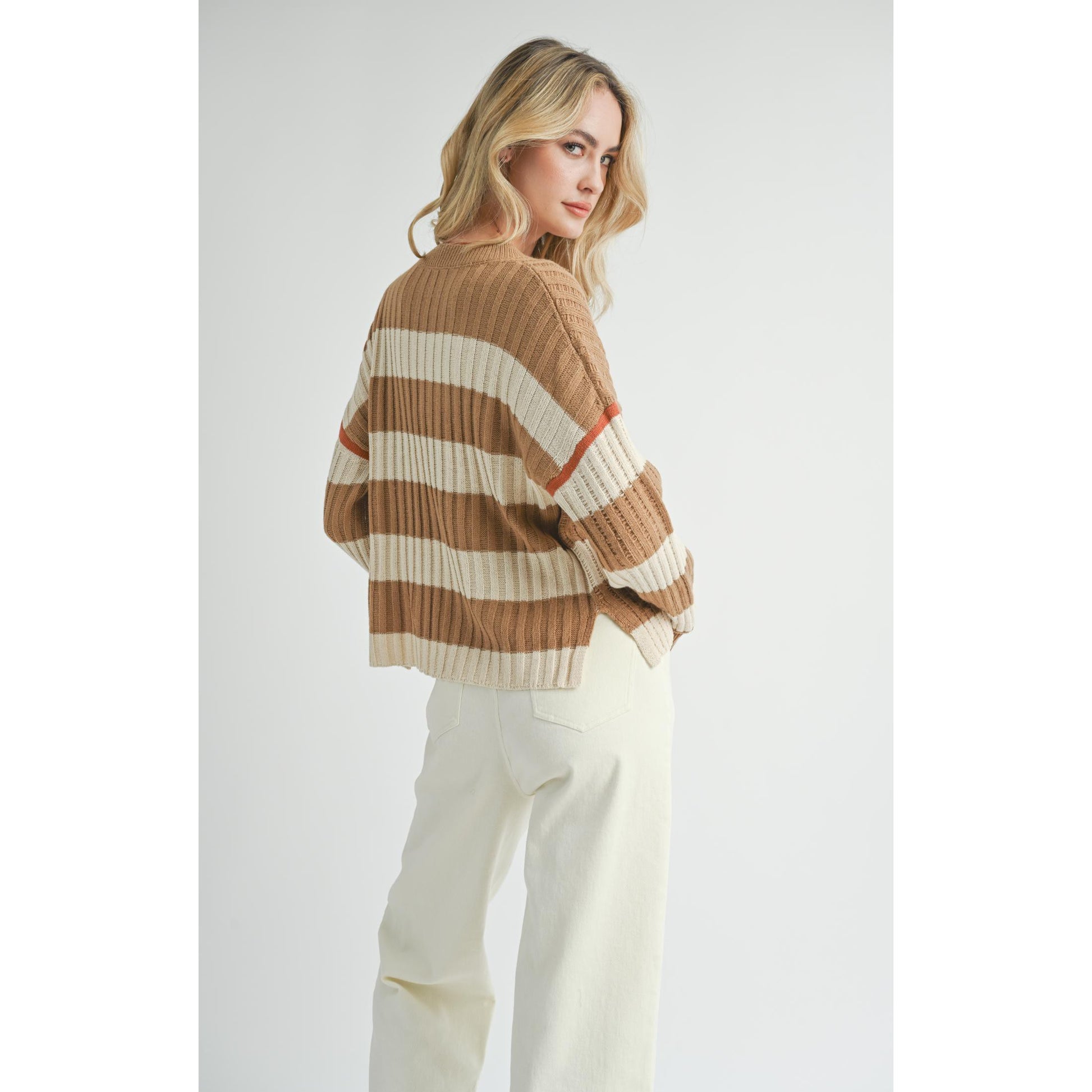 VIOLETTE STRIPED CREW NECK SWEATER-LADIES SWEATERS & KNITS-SADIE & SAGE-JB Evans Fashions & Footwear