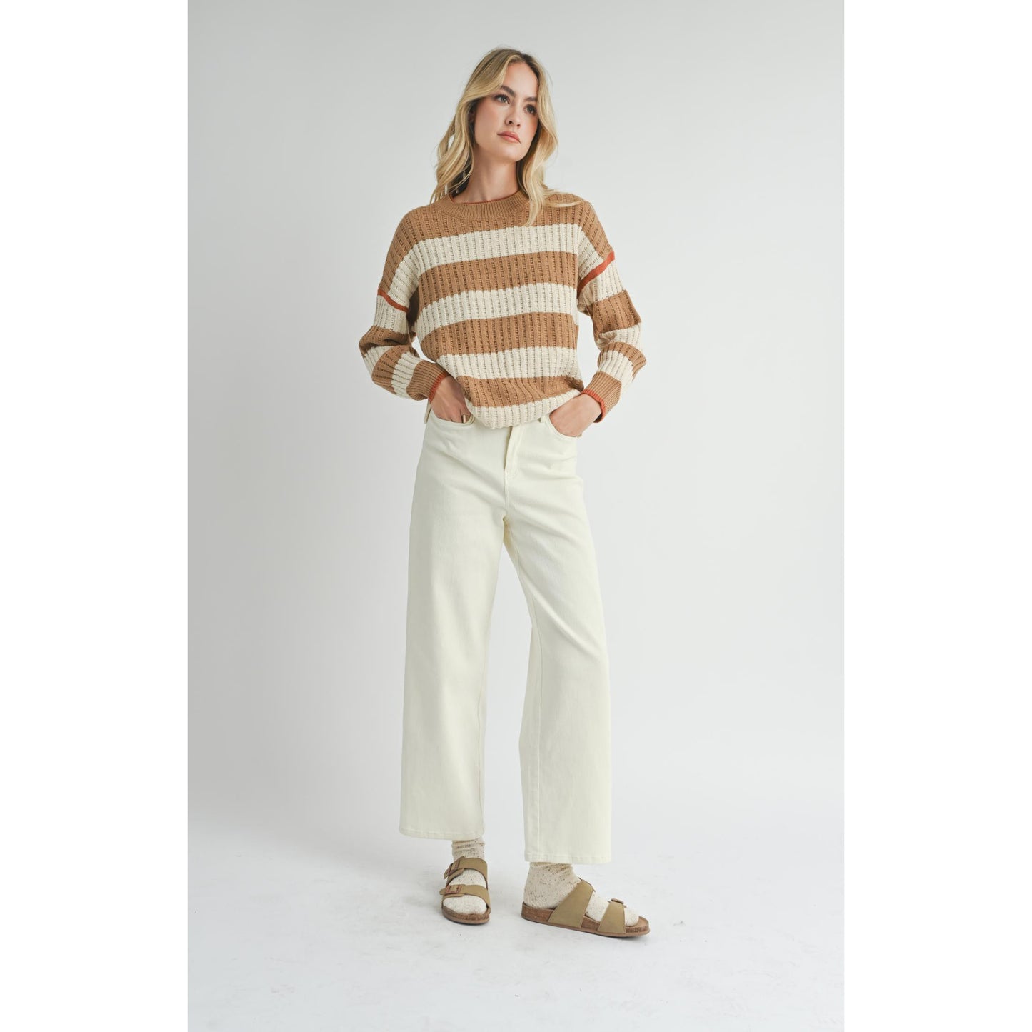 VIOLETTE STRIPED CREW NECK SWEATER-LADIES SWEATERS & KNITS-SADIE & SAGE-JB Evans Fashions & Footwear