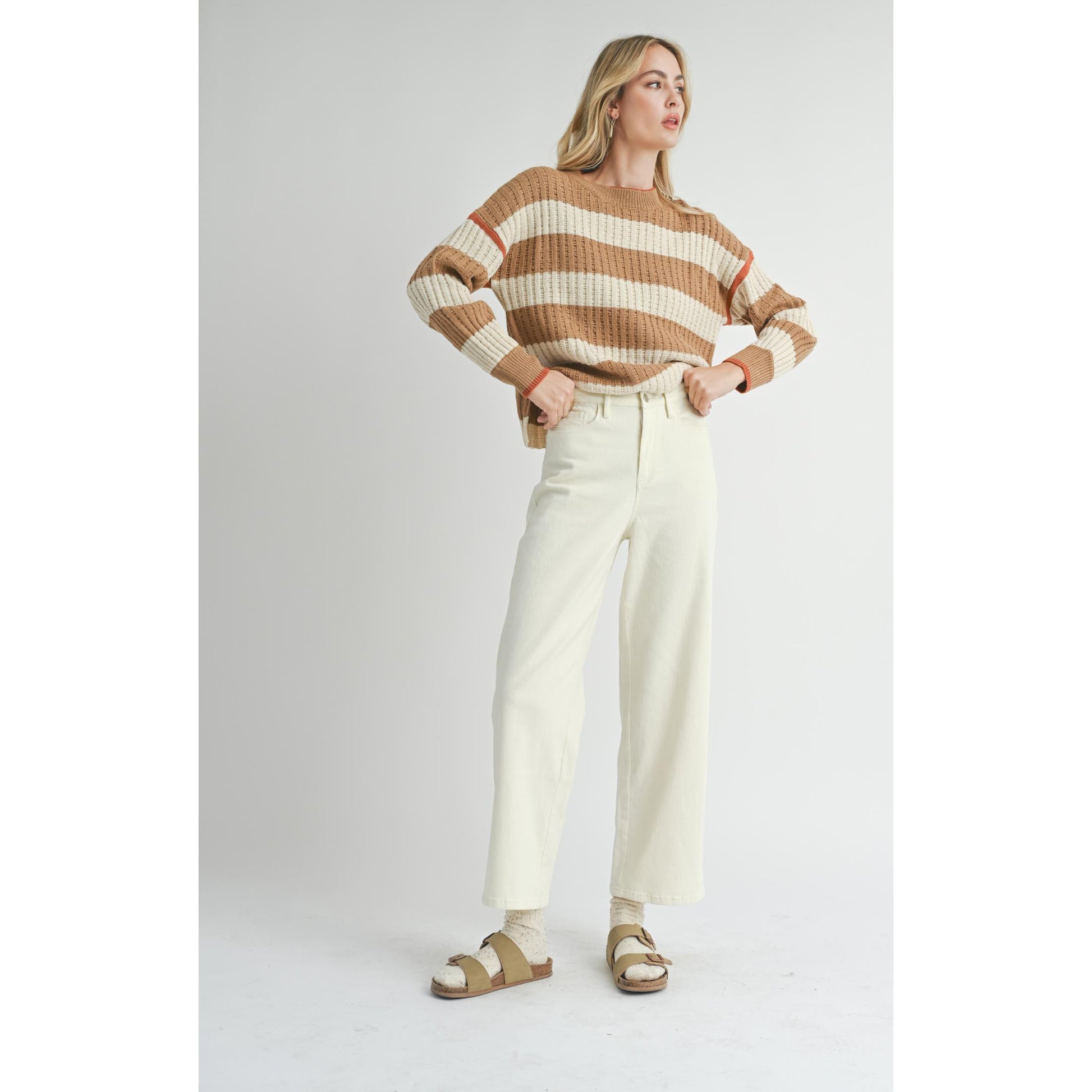 VIOLETTE STRIPED CREW NECK SWEATER-LADIES SWEATERS & KNITS-SADIE & SAGE-JB Evans Fashions & Footwear