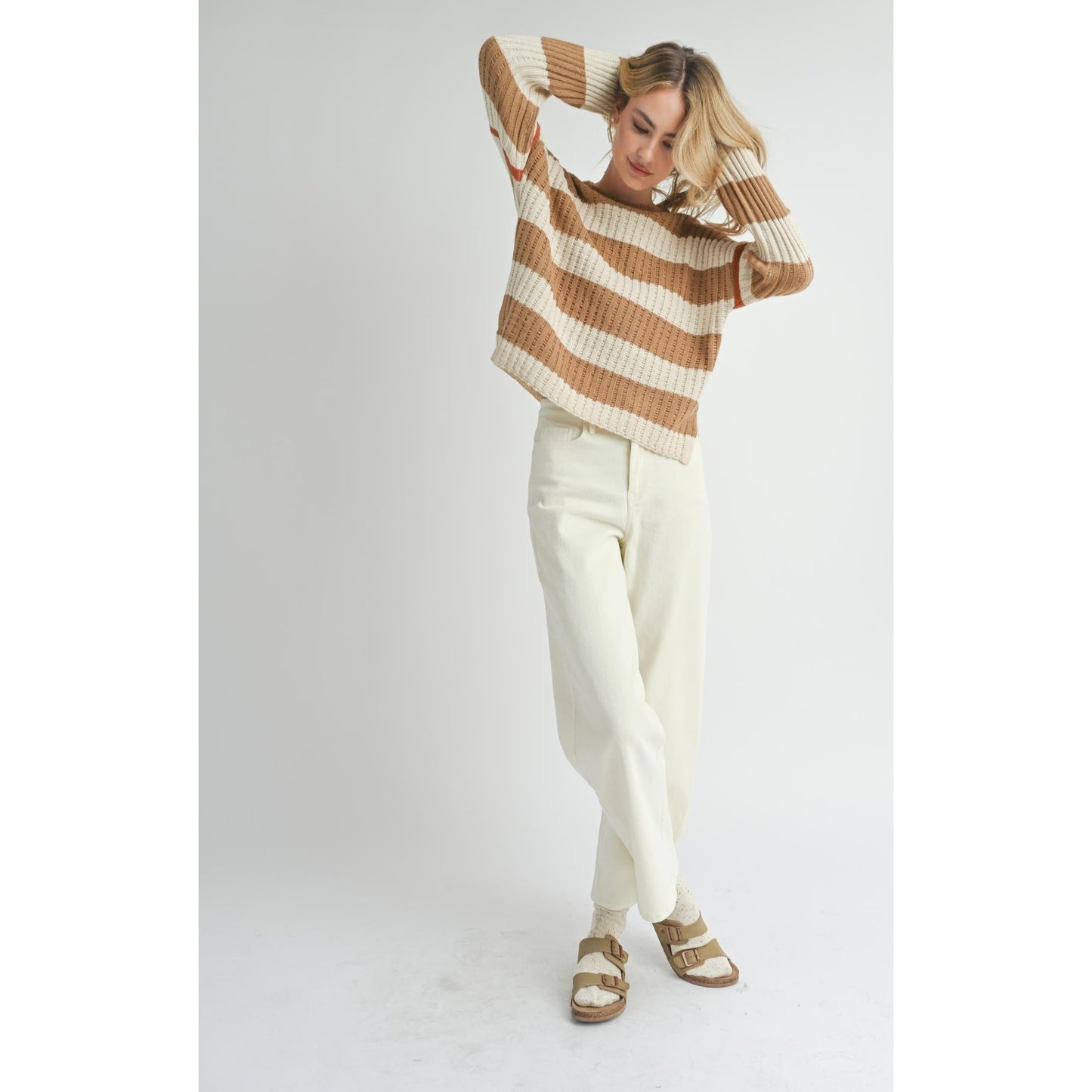 VIOLETTE STRIPED CREW NECK SWEATER-LADIES SWEATERS & KNITS-SADIE & SAGE-JB Evans Fashions & Footwear