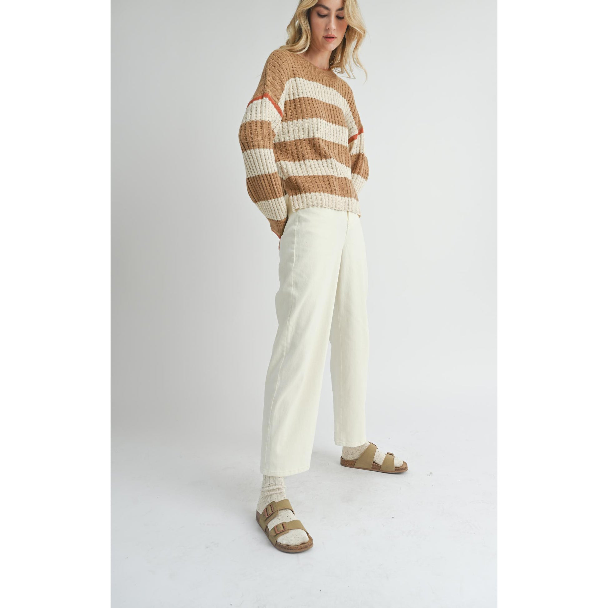 VIOLETTE STRIPED CREW NECK SWEATER-LADIES SWEATERS & KNITS-SADIE & SAGE-JB Evans Fashions & Footwear