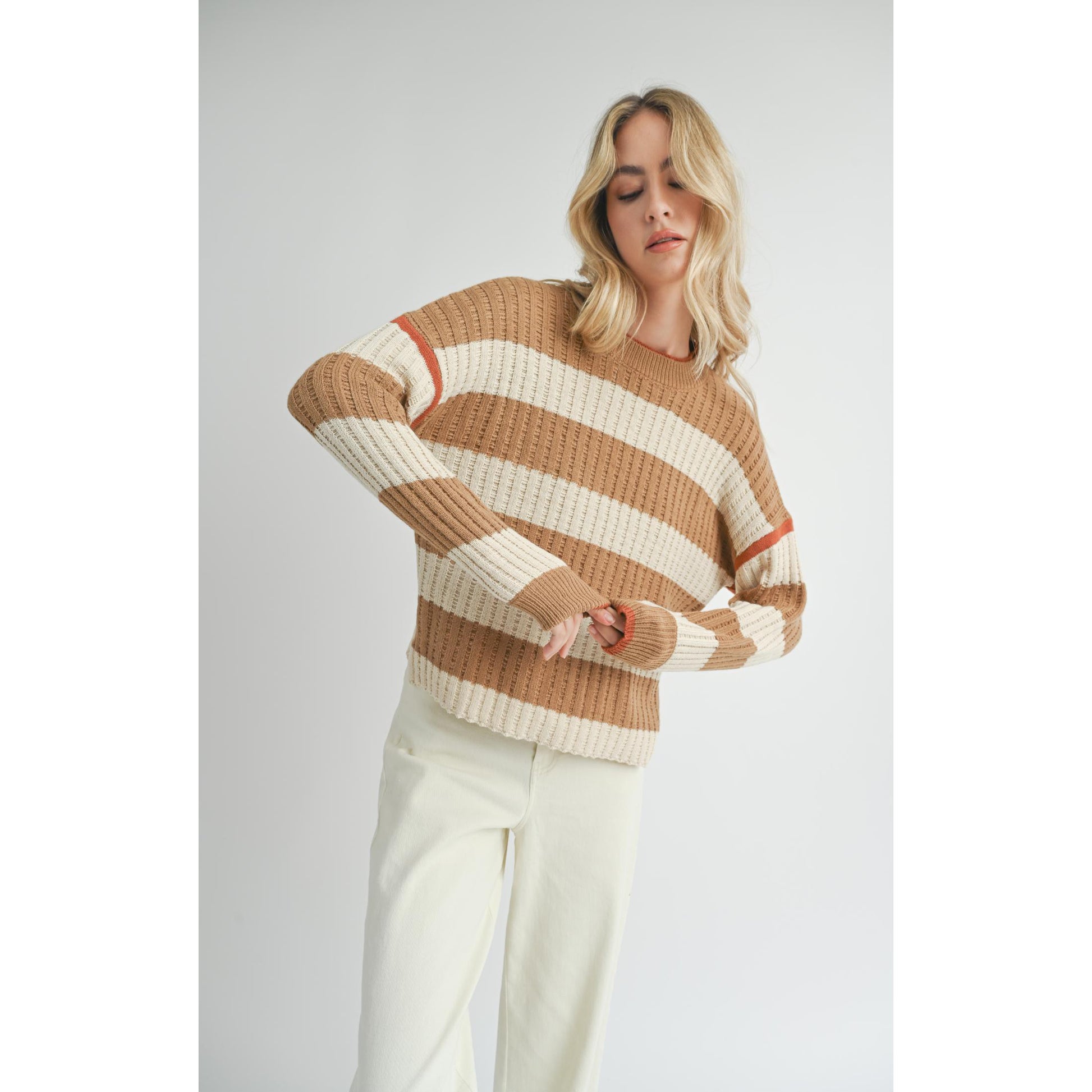 VIOLETTE STRIPED CREW NECK SWEATER-LADIES SWEATERS & KNITS-SADIE & SAGE-JB Evans Fashions & Footwear