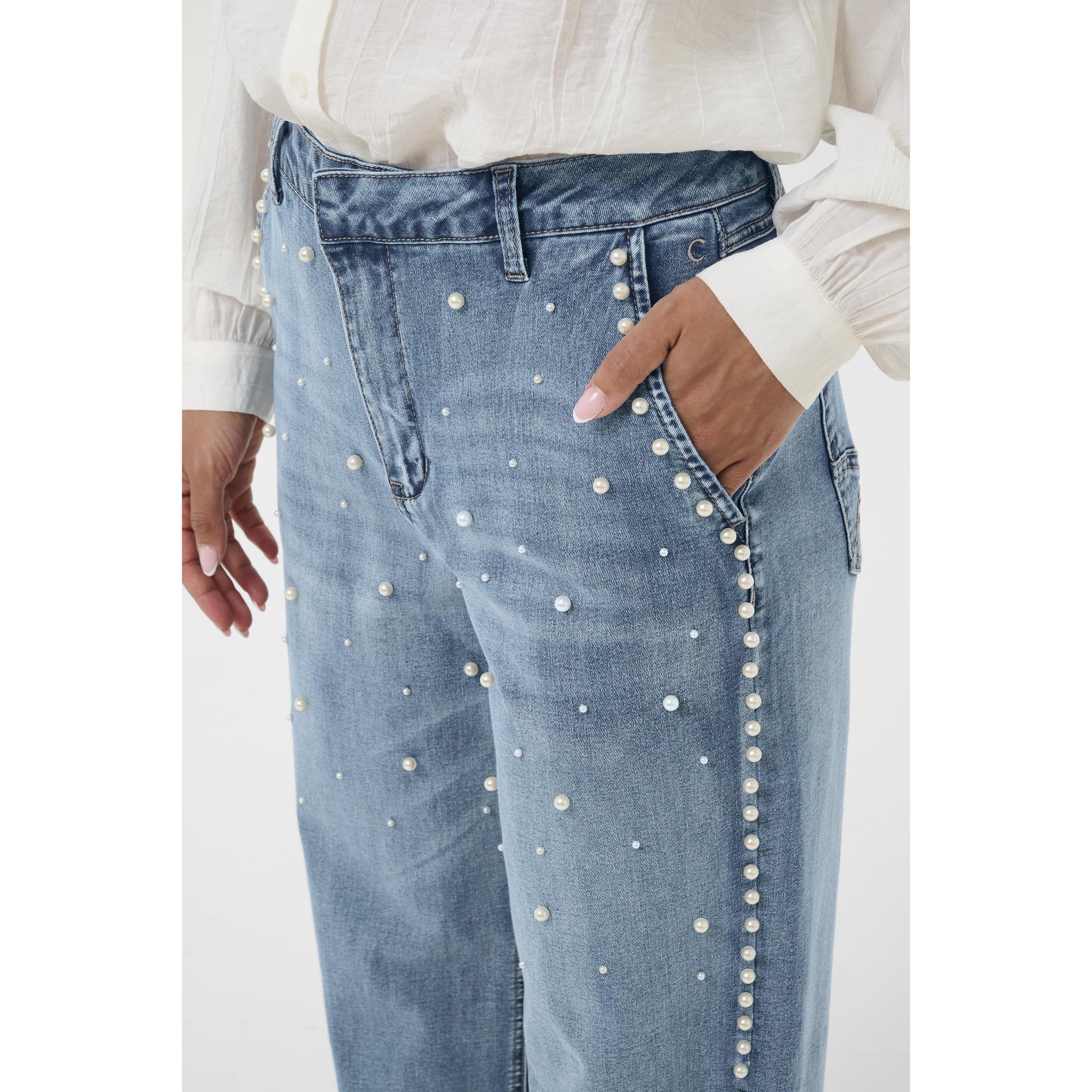 VISTI STRAIGHT DECO PANT-LADIES PANTS-CREAM-JB Evans Fashions & Footwear