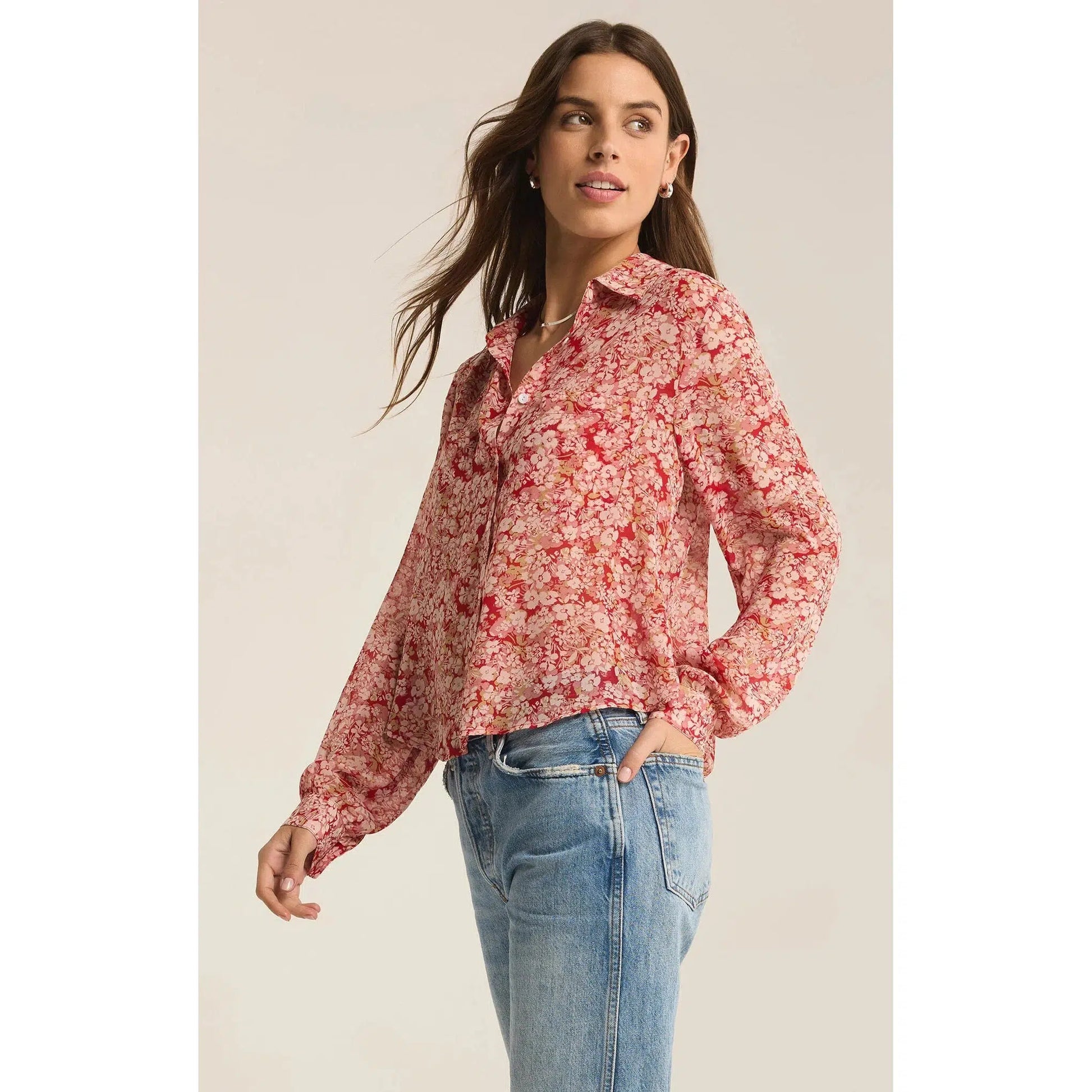 VIVIENNE FLORAL PRINT TOP - CRIMSON CRUST-LADIES TOPS-Z SUPPLY-JB Evans Fashions & Footwear