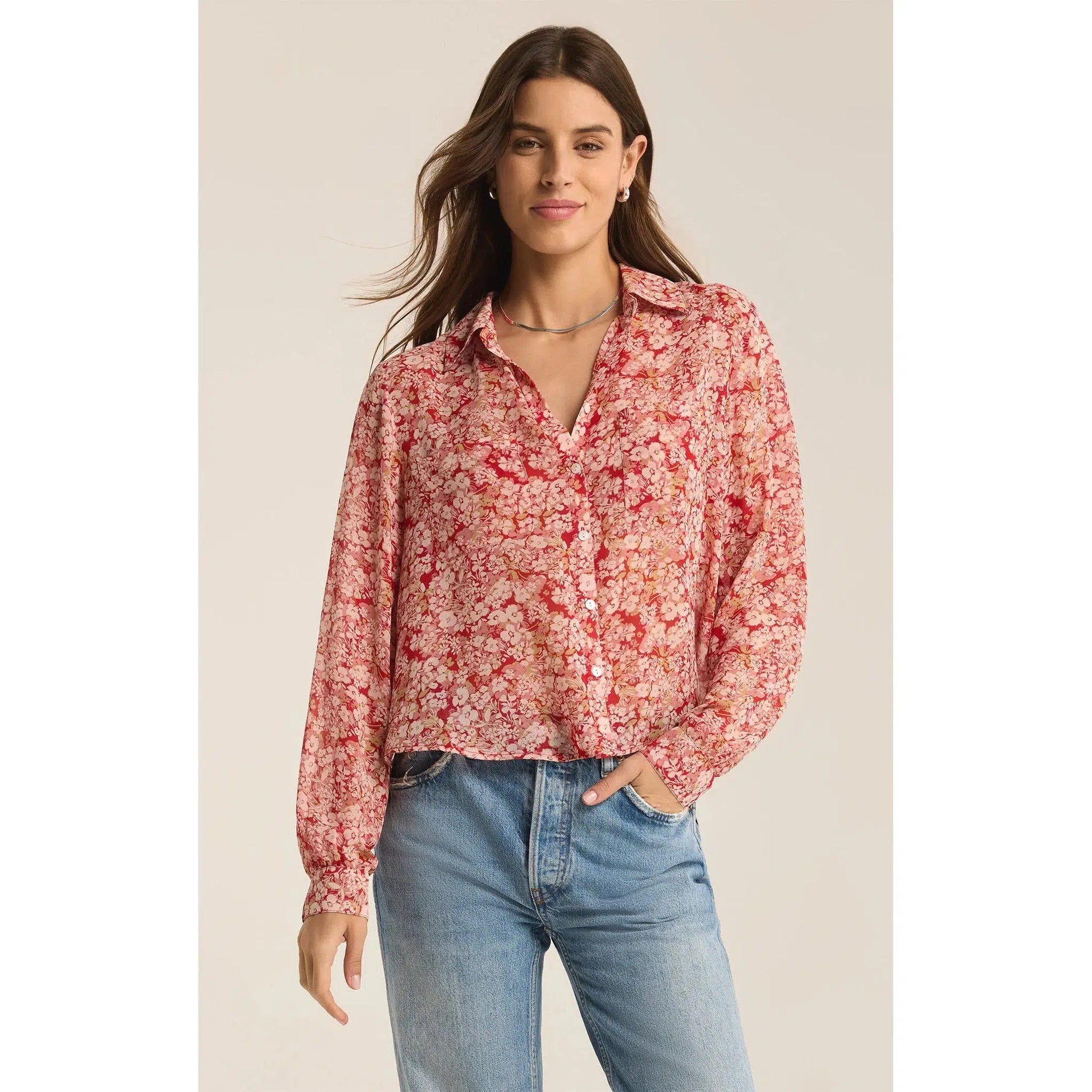 VIVIENNE FLORAL PRINT TOP - CRIMSON CRUST-LADIES TOPS-Z SUPPLY-JB Evans Fashions & Footwear