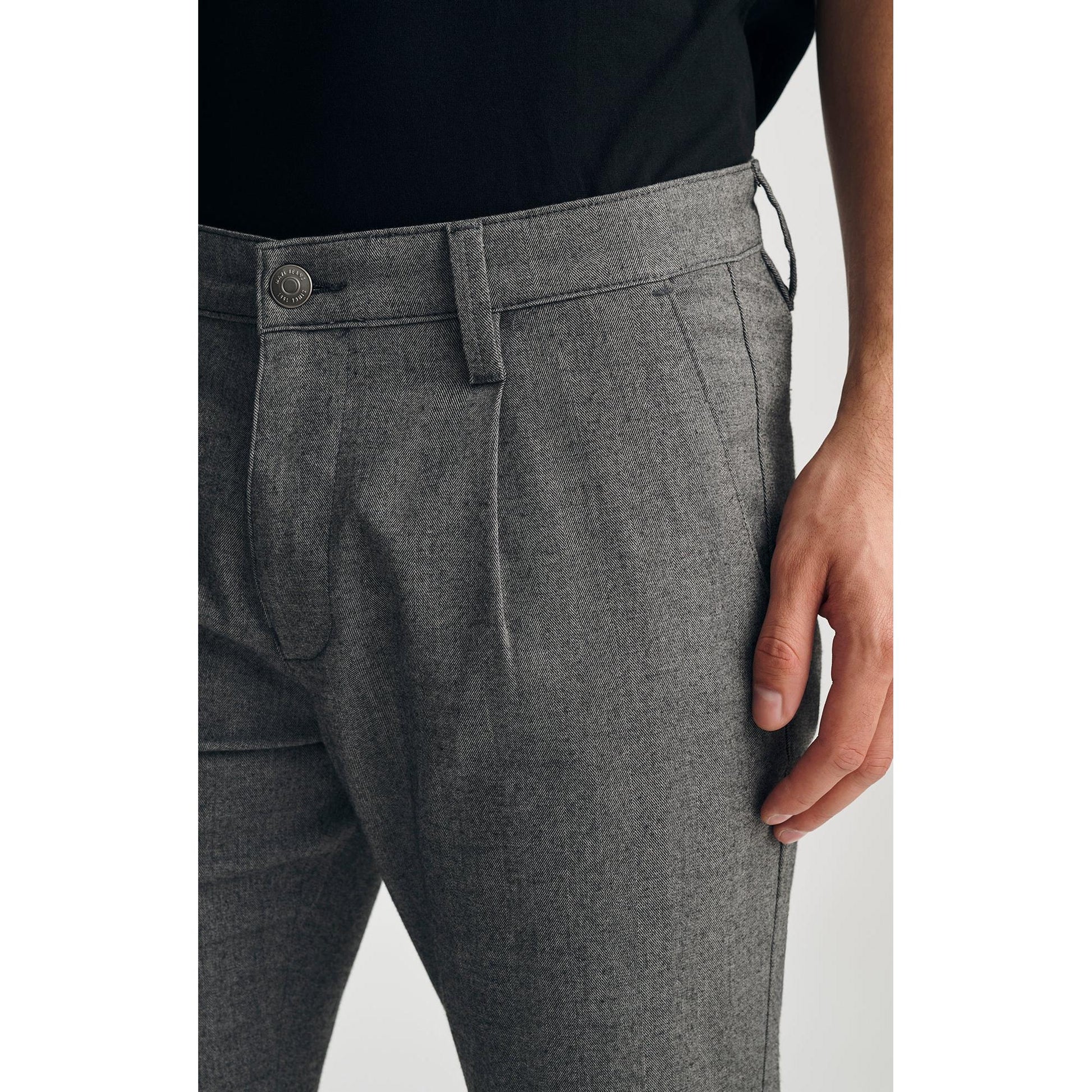 WILL PLEATED HERRINGBONE CHINO-MENS PANTS-MAVI-JB Evans Fashions & Footwear