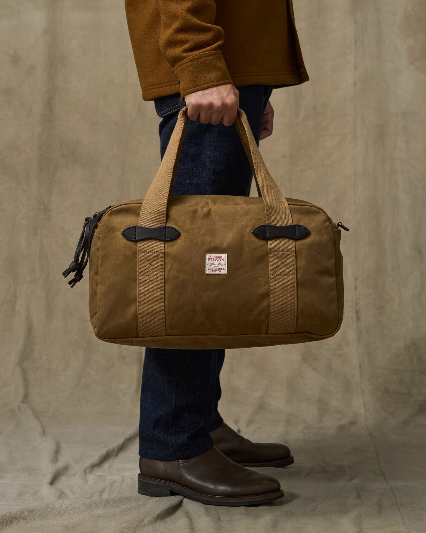 TIN CLOTH SMALL DUFFLE BAG DARK TAN