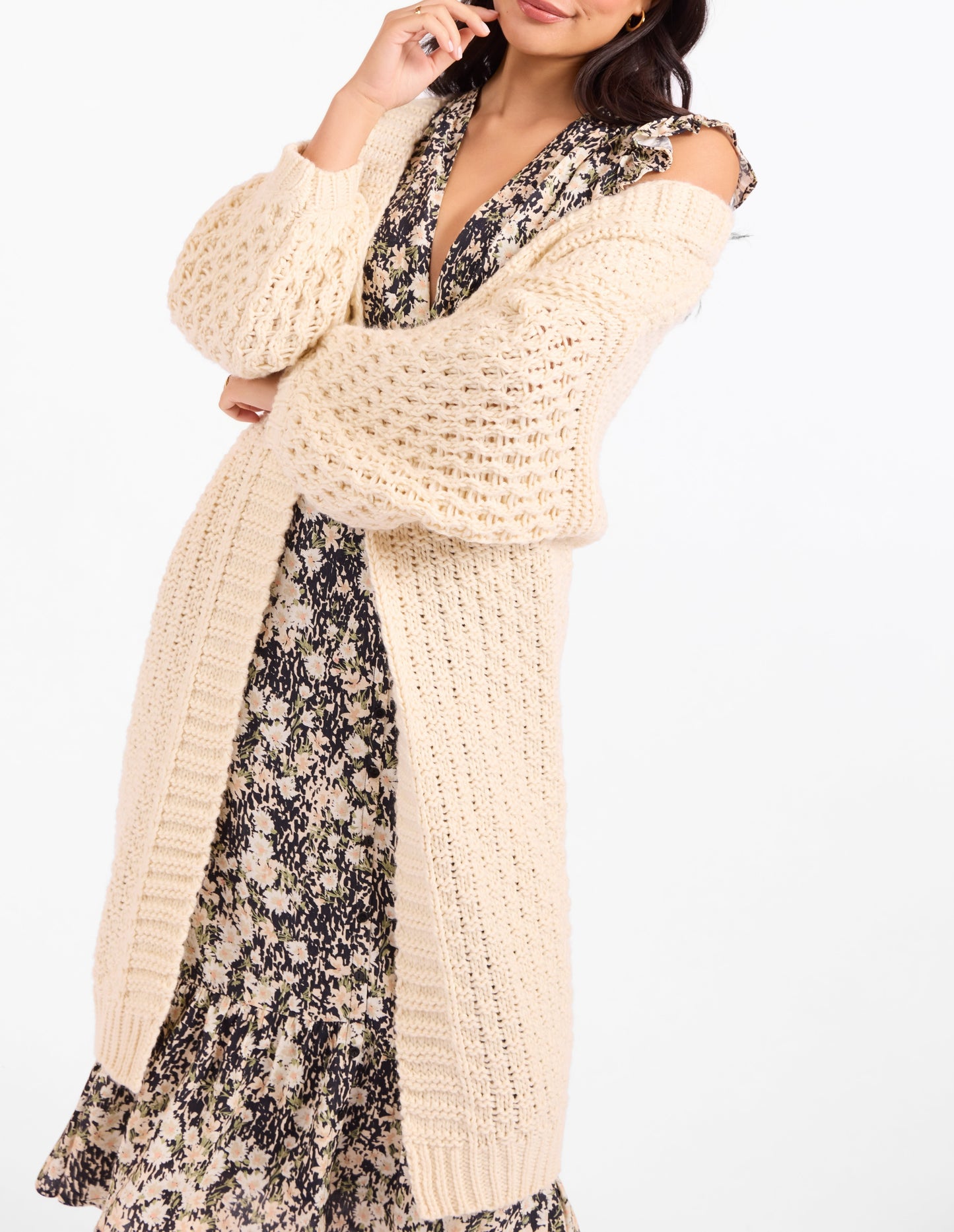 IGGY HAND KNIT CHUNKY LONG OPEN CARDIGAN