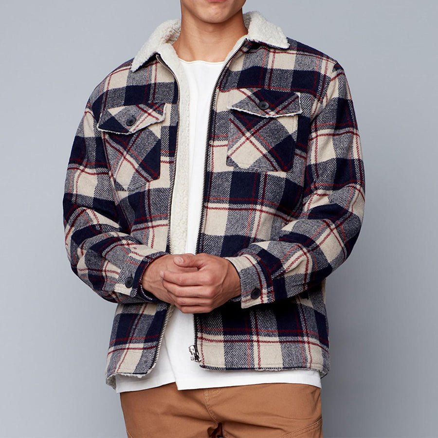 MENS PLAID SHACKET WITH SHERPA-MENS OUTERWEAR-HEDGE-JB Evans Fashions & Footwear