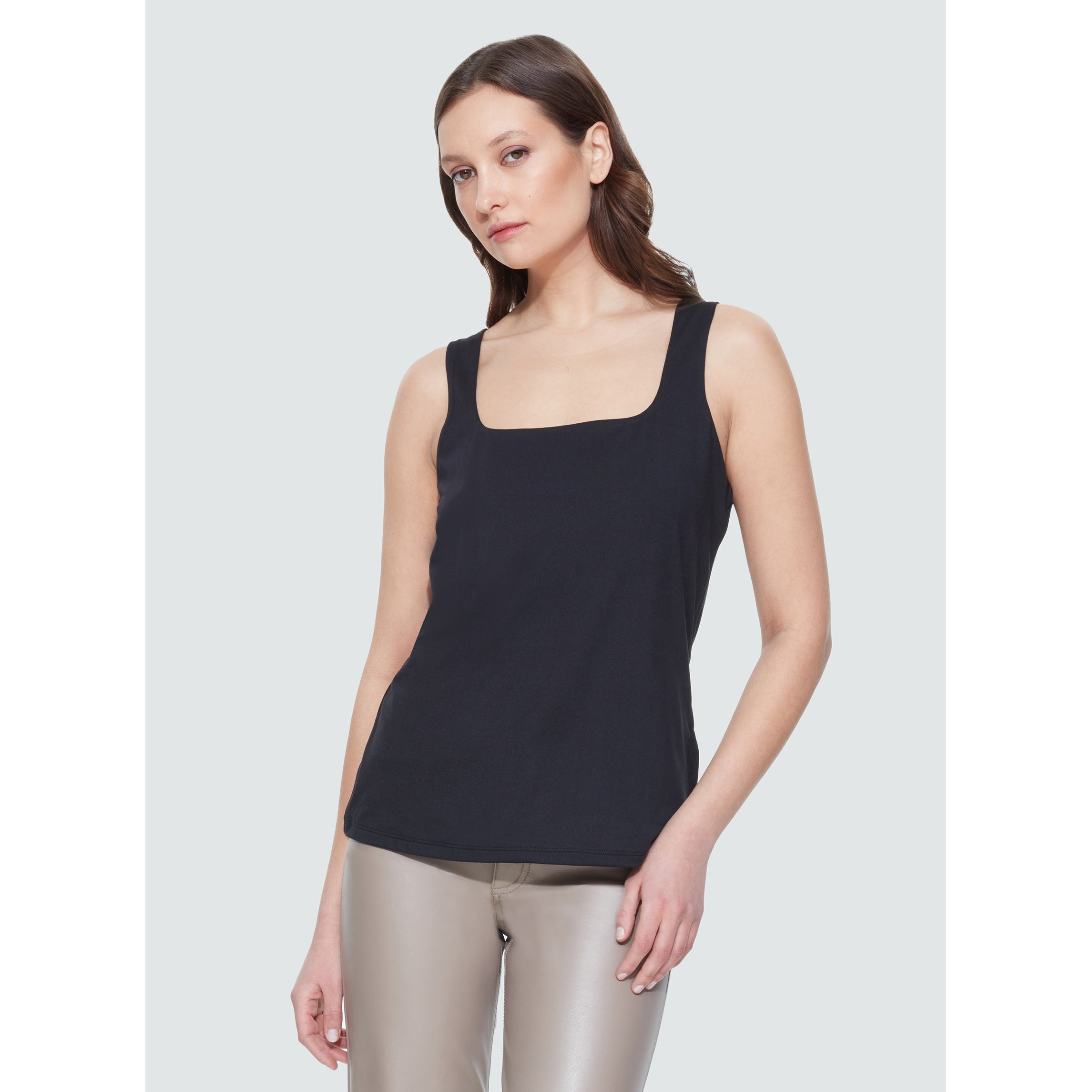 Black square clearance neck tank top