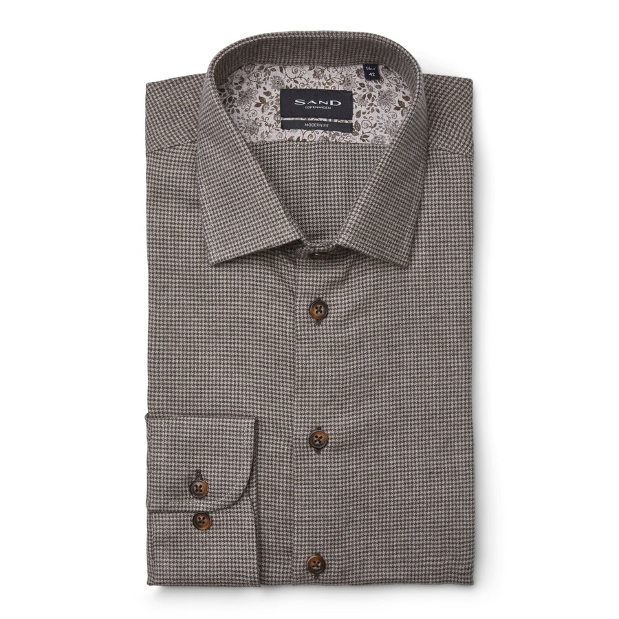 STATE MINI HOUNDSTOOTH BRUSHED FLANNEL-MENS SHIRTS-SAND-JB Evans Fashions & Footwear